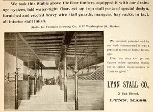 1896 Ad Lynn Stall Horse Stable Drainage Interior Franklin Brewing Boston YAHB1