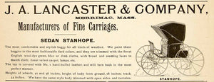 1896 Ad Antique Sedan Stanhope Buggy Carriage Leather Top J. A. Lancaster YAHB1