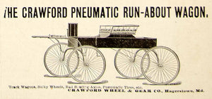 1896 Ad Antique Crawford Pneumatic Run-about Wagon Horse-drawn Hagerstown YAHB1