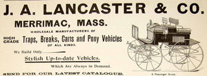 1896 Ad Antique Break Buggy Horse-drawn Vehicle J A Lancaster Merrimac MA YAHB1