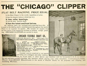 1896 Ad Antique Chicago Clippers Horse Grooming Machine Stable Groomer YAHB1