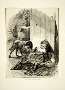 1873 Wood Engraving John Steeple Davis Art Strange Dog Children Pets YALD1