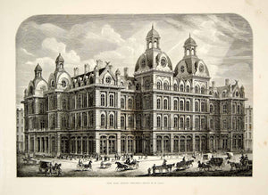 1873 Wood Engraving Henri Lovie Art Post Office Building Chicago IL YALD1 - Period Paper
