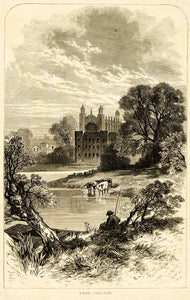 1873 Wood Engraving Art Eton College Chapel Windsor England UK University YALD1