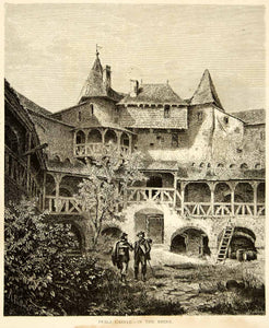 1873 Wood Engraving Richard Puttner Art Pfalzgrafenstein Castle Germany YALD1