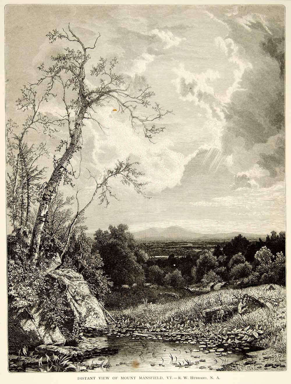 1873 Wood Engraving Richard William Hubbard Art Mount Mansfield VT New YALD1