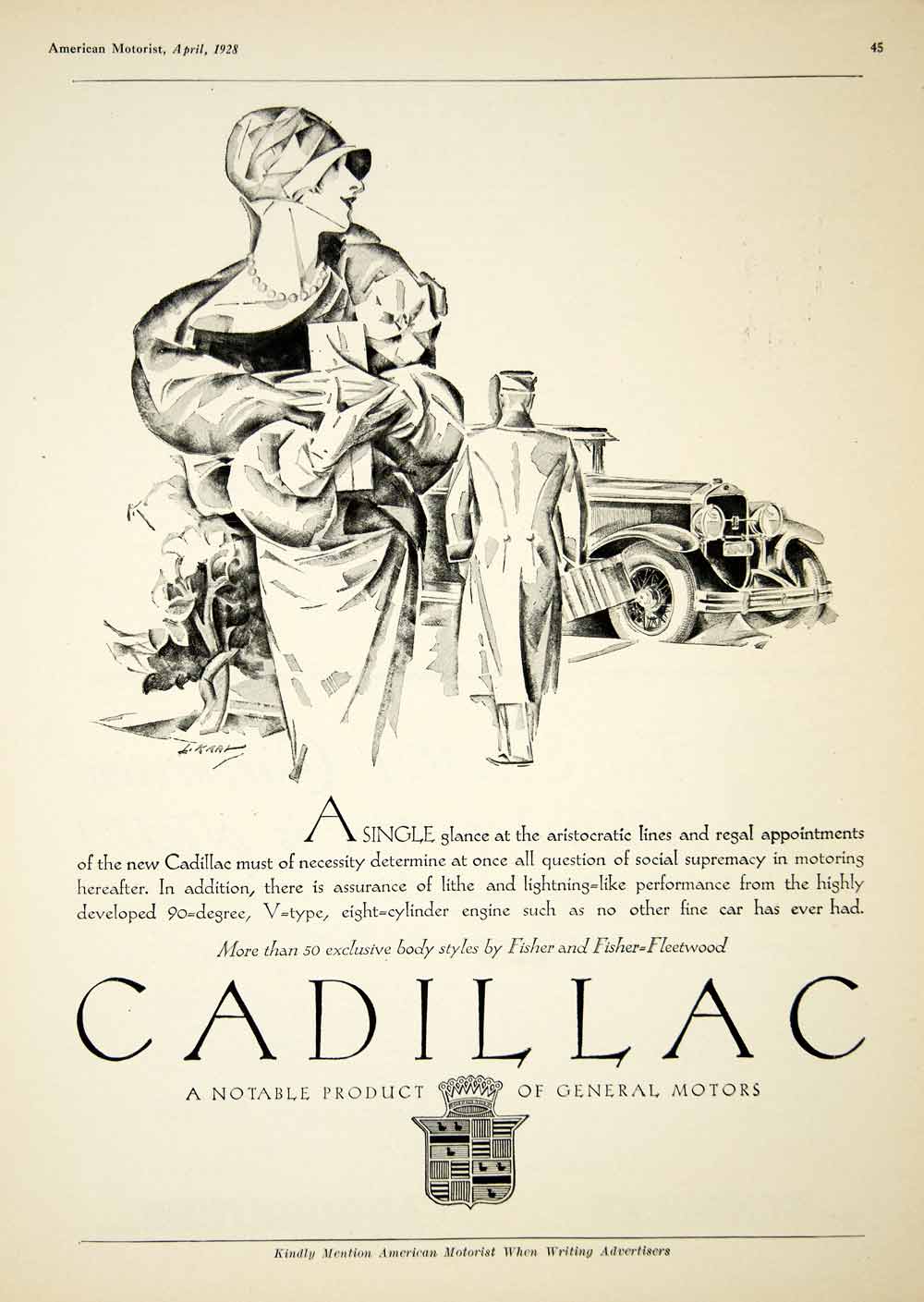 1928 Ad Cadillac Car Vehicle Art Nouveau General Motors Geometric YAM1