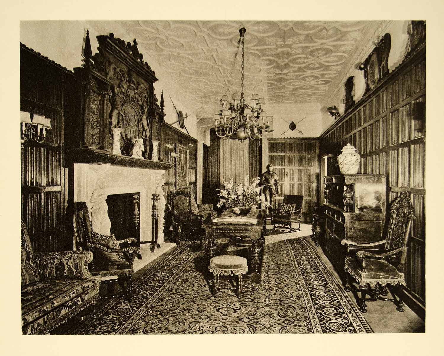 1931 Photogravure Room Interiors Household Decor English Gothic Linen Fold YAN1