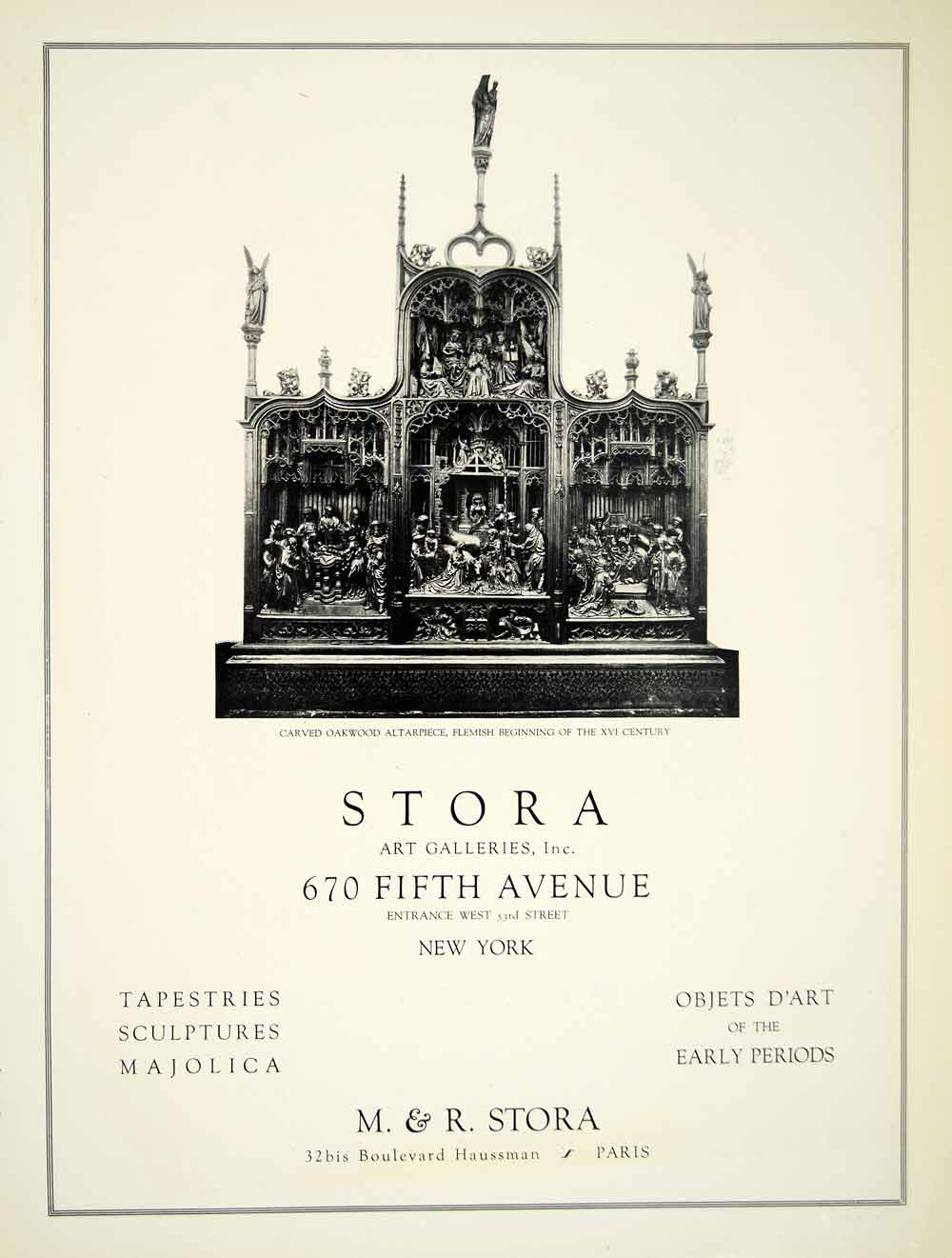 1931 Ad M&R Stora Art Gallery 670 5th Ave 32bis Boulevard Haussman Paris YAN1