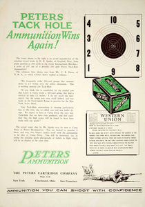 1929 Ad Peters .22 Outdoor Tack Hole Ammo Rifle Gun CB Lister DE Sparks YAR1