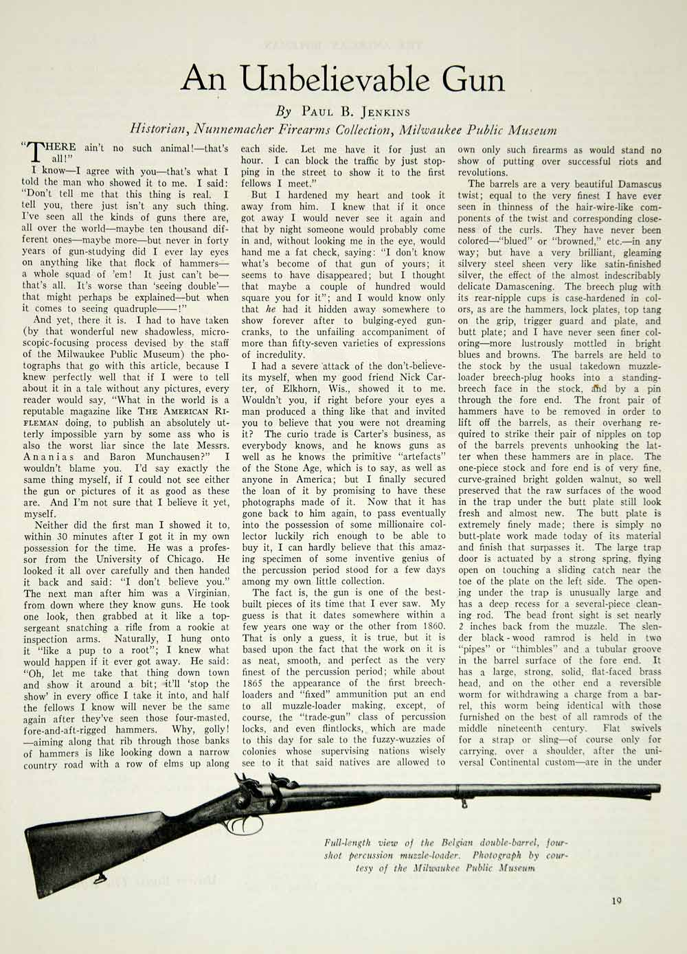 1929 Article Unbelievable Gun Paul B Jenkins Belgian Caplock Musket Firearm YAR1