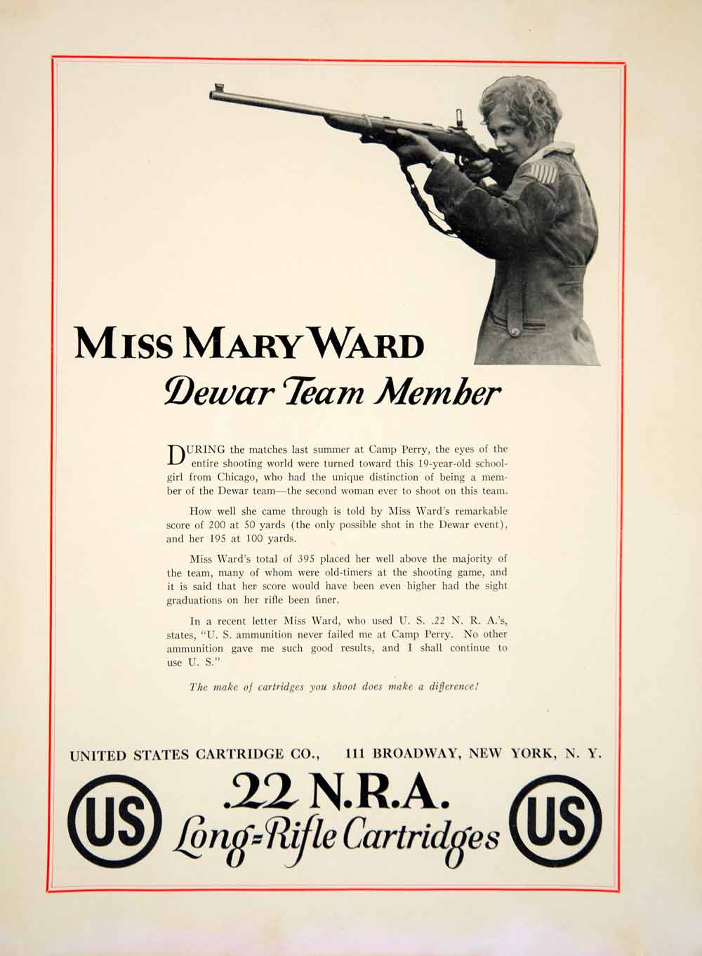 1930 Ad United States Cartridge Company Mary Ward Dewar Shooting Team Ammo YAR2