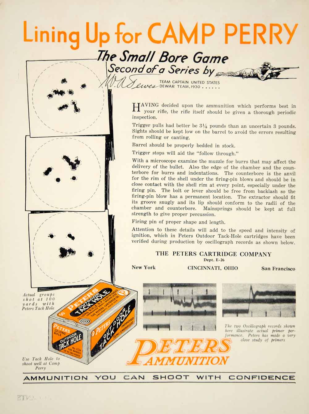 1930 Ad Peters Cartridge Outdoor Tack Hole Semi Smokeless Ammunition Bullet YAR2