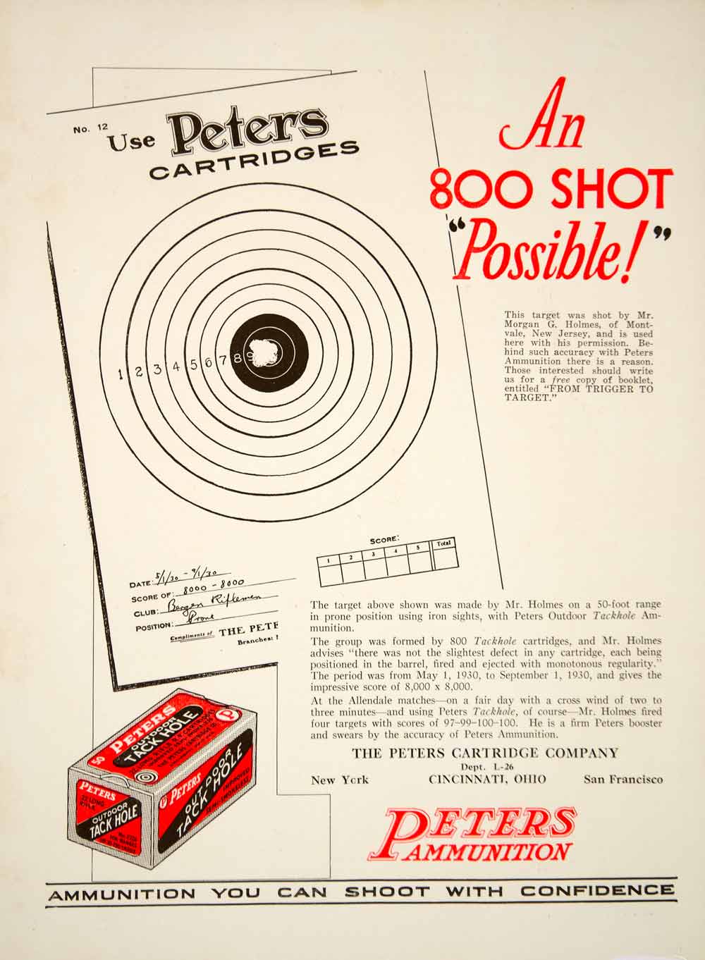 1930 Ad Peters Cartridge Outdoor Tack Hole .22 Long Rifle Ammunition Weapon YAR2