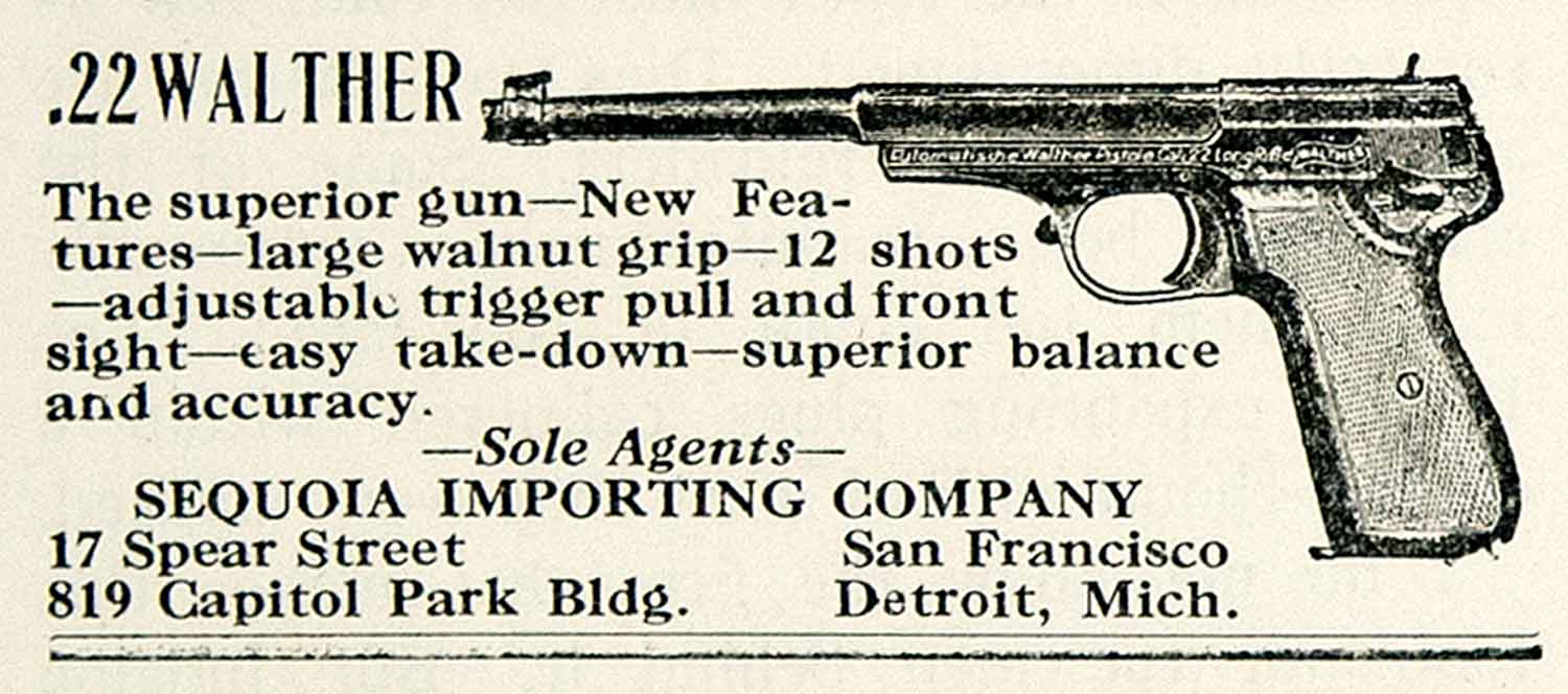 1930 Ad Sequoia Importing .22 Walther Pistol Handgun Firearm Gun Weapon YAR2