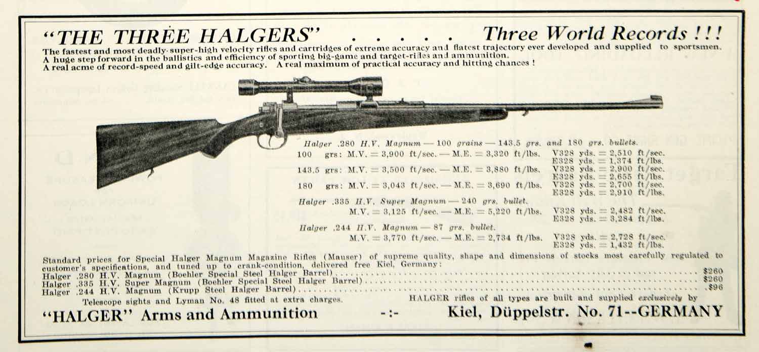 1930 Ad Halgers Arms Ammunition Rifle Cartridge Weapon Firearm Bolt Action YAR2