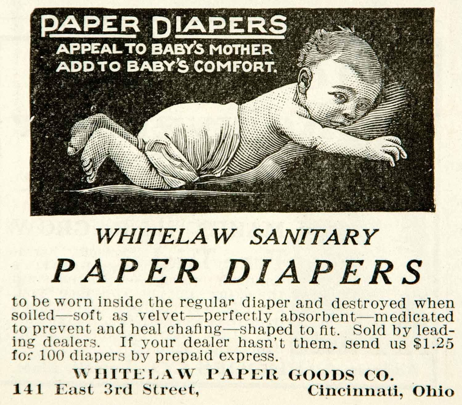 1911 Ad Whitelaw Sanitary Paper Diapers Nappies Disposable Baby Child YAS1