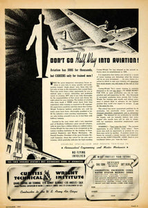 1941 Ad Curtiss Wright Technical Institute Aviation School Airplane YAT1