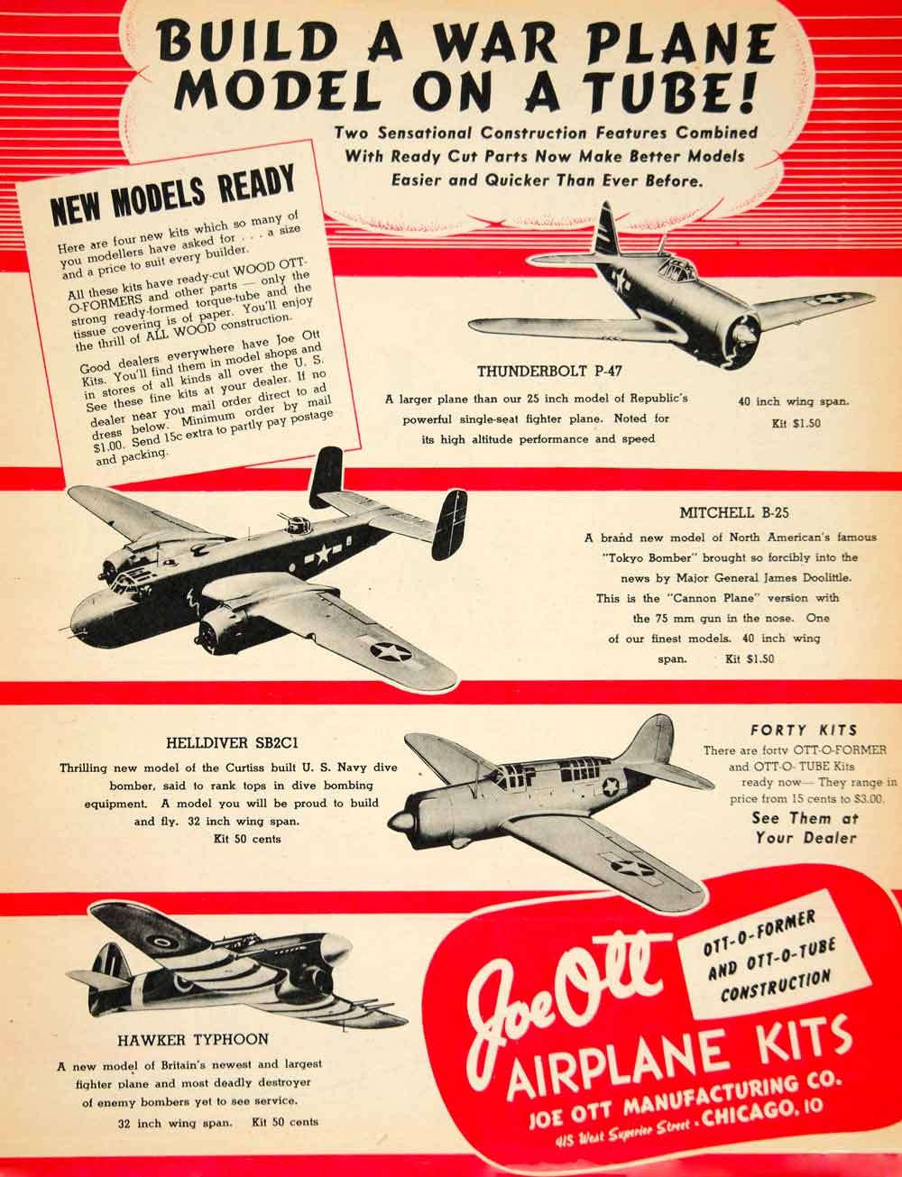 1944 Ad Joe Ott Model Airplane Toy WWII Aircraft 415 W Superior St Chicago YAT1