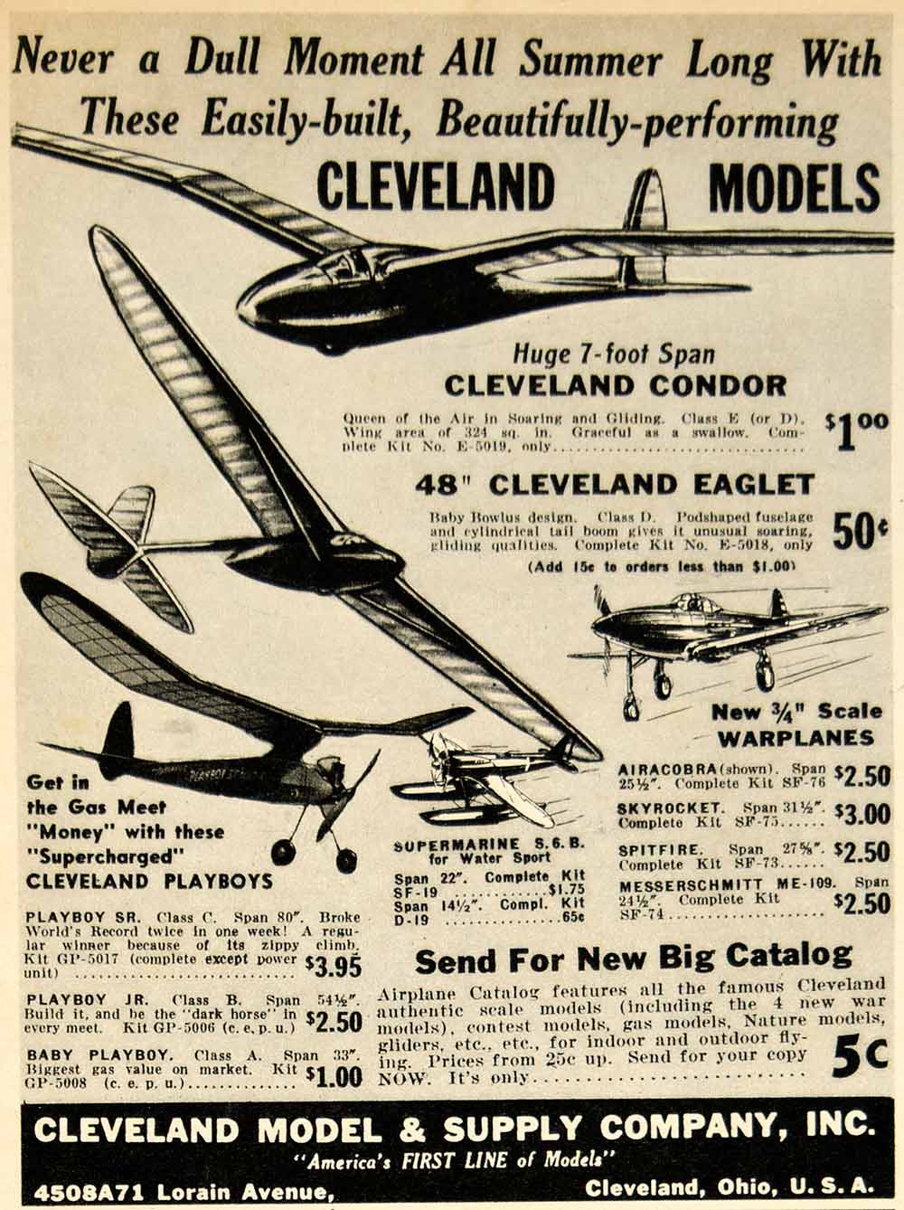 1941 Ad Cleveland Model Airplane Condor Eaglet WWII Aircraft Supermarine S YAT1