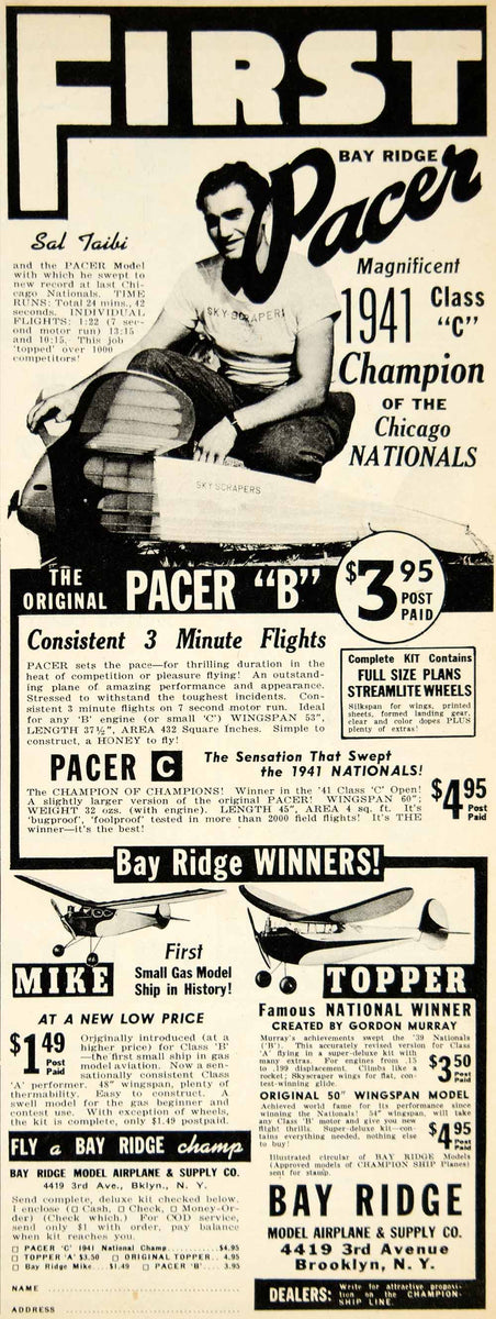 1941 Ad Bay Ride Model Airplane Pacer B Sal Taibi 4419 3rd Avenue Broo ...