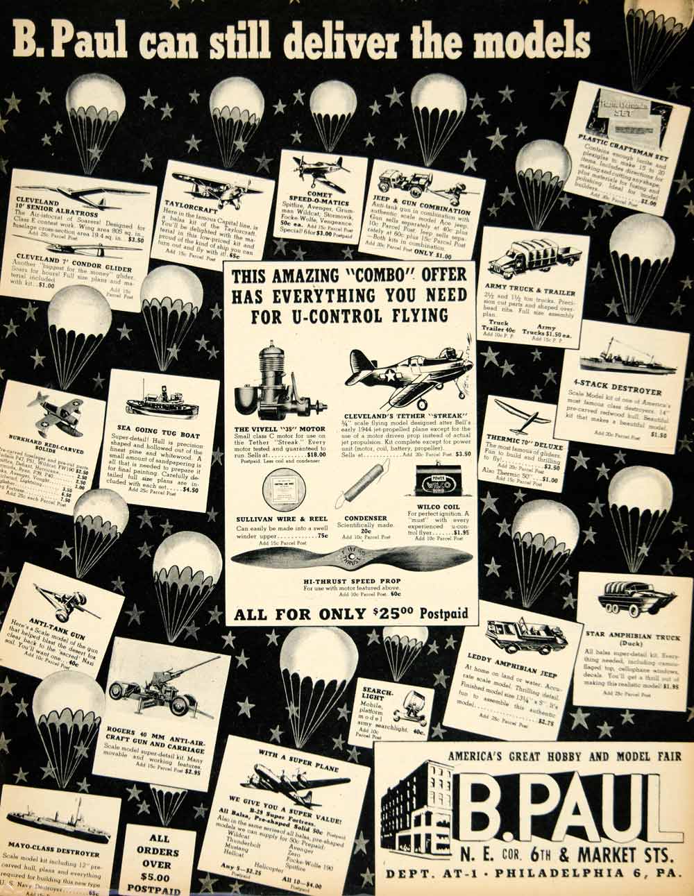 1945 Ad B Paul Airplane Models WWII Christmas 6th Market St Philadelphia PA YAT1