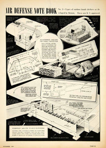 1941 Print Air Defense Bomb Shelter World War II WWII Cross Section Diagram YAT1