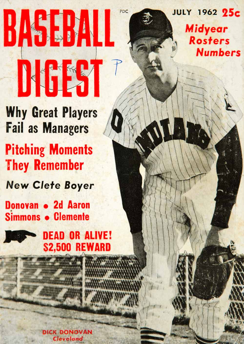 1962 Cover Baseball Digest Dick Donovan Cleveland Indians Major League YBD1