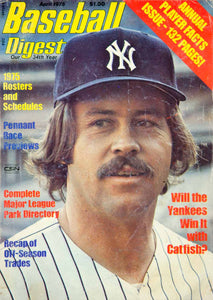 1975 Cover Baseball Digest James Catfish Hunter Pitcher New York Yankees YBD1