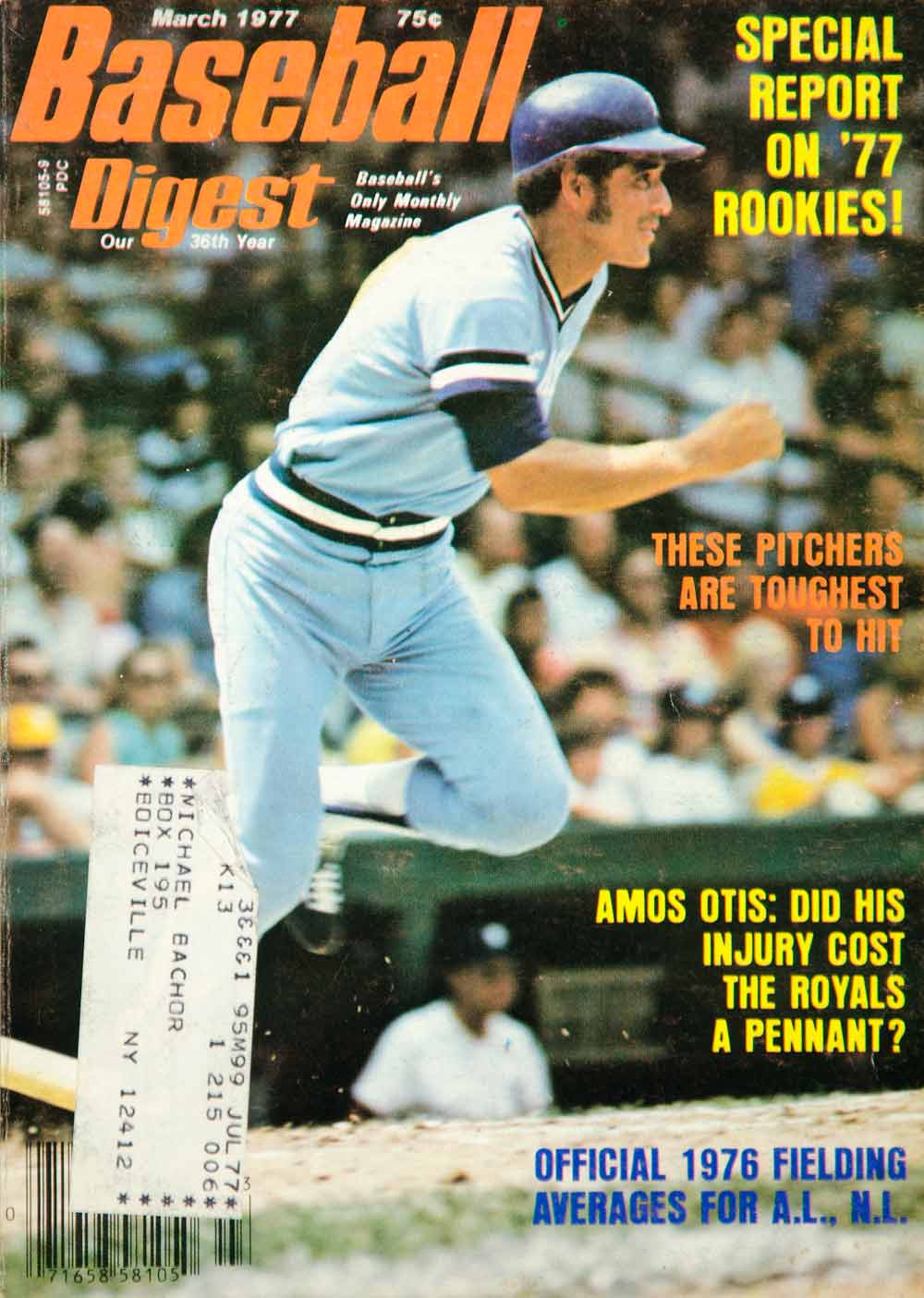 1977 Cover Baseball Digest Amos Otis Kansas City Royals Major League YBD1