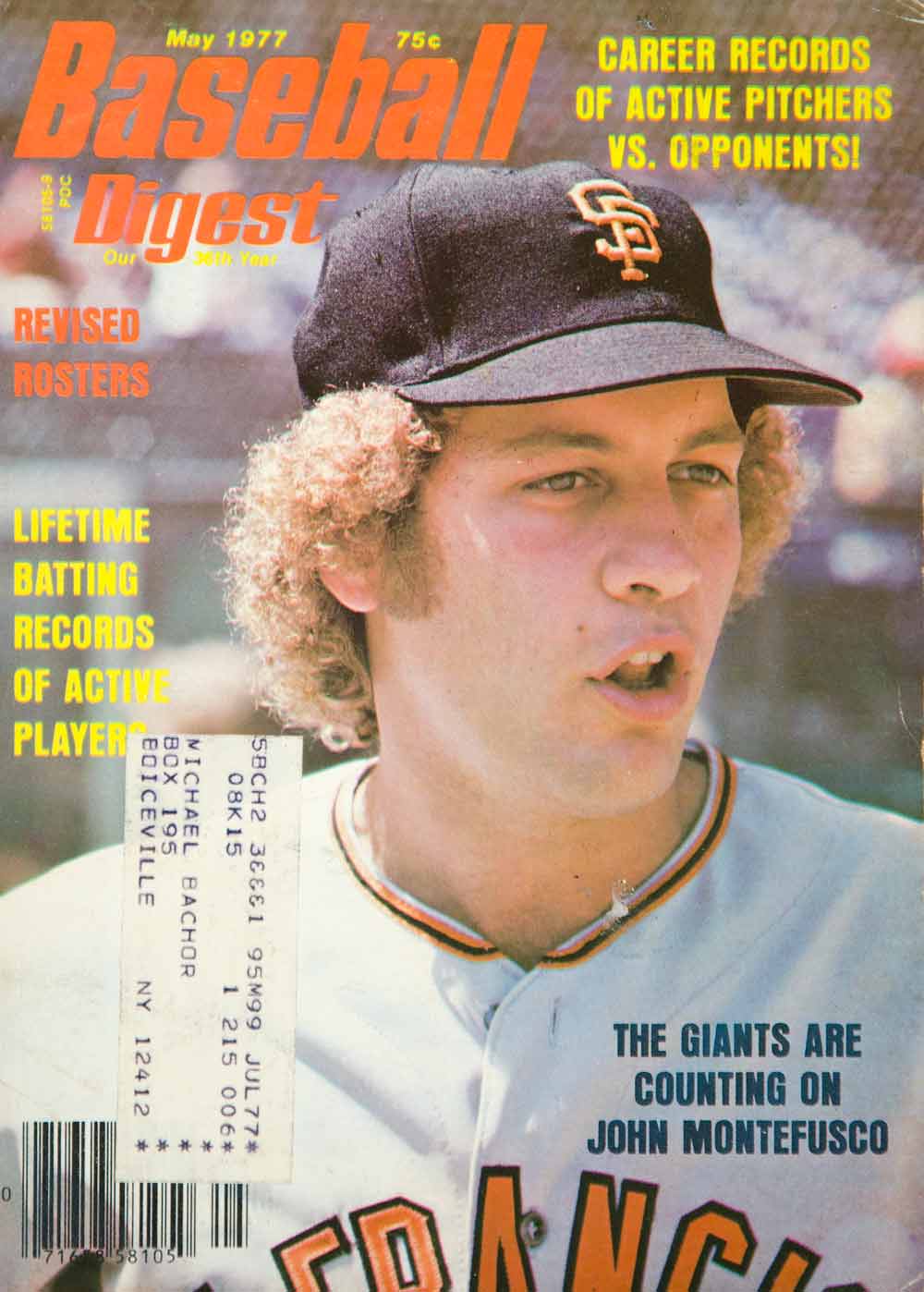 1977 Cover Baseball Digest John Montefusco MLB Pitcher San Francisco Giants YBD1