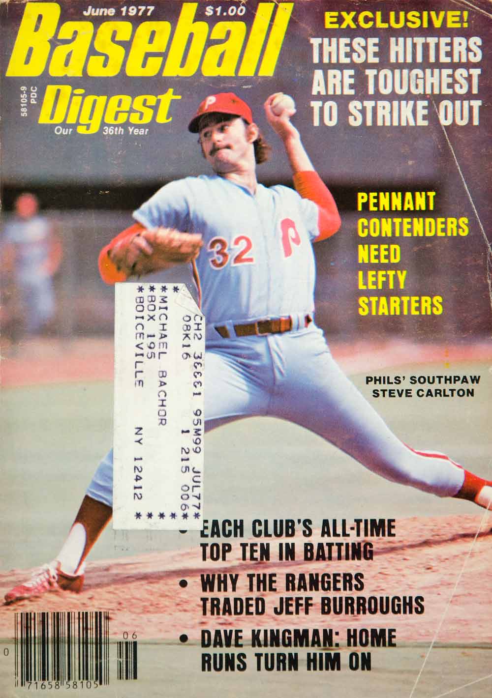 1977 Cover Baseball Digest Steven Carton Pitcher MLB Philadelphia Phillies YBD1