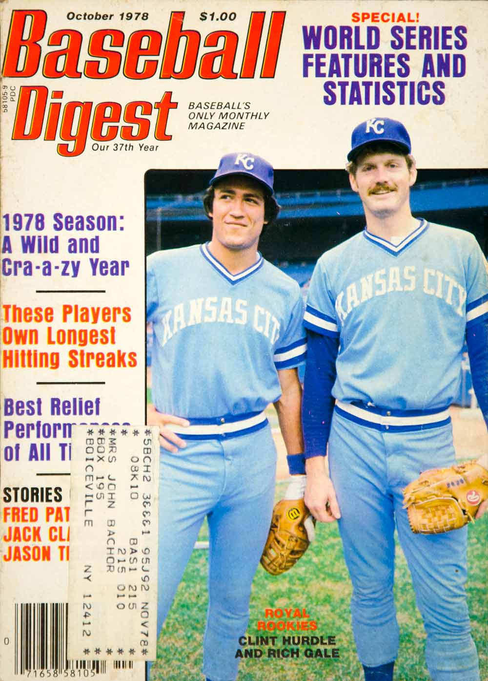 1978 Cover Baseball Digest Clint Hurdle Rich Gale Kansas City Royals YBD1