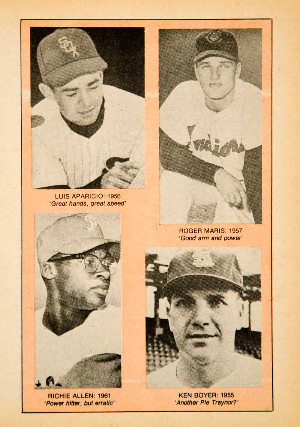 1977 Print MLB Baseball Players Luis Aparicio Roger Maris Richie Allen Ken YBD1