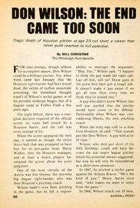 1975 Article MLB Baseball Sports Memorabilia Don Wilson Pitcher Houston YBD1