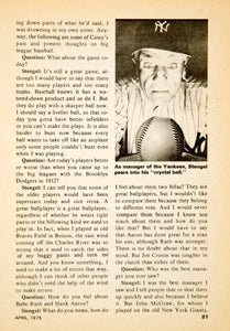 1975 Article MLB Baseball Sports Memorabilia Casey Stengel Outfielder YBD1