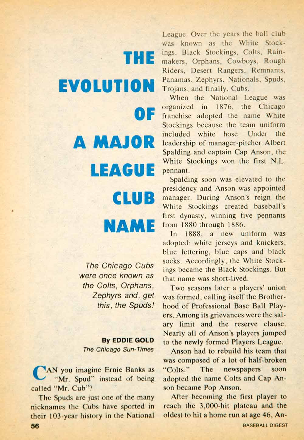 1976 Article MLB Baseball Sports Memorabilia Chicago Cubs Franchise History YBD1