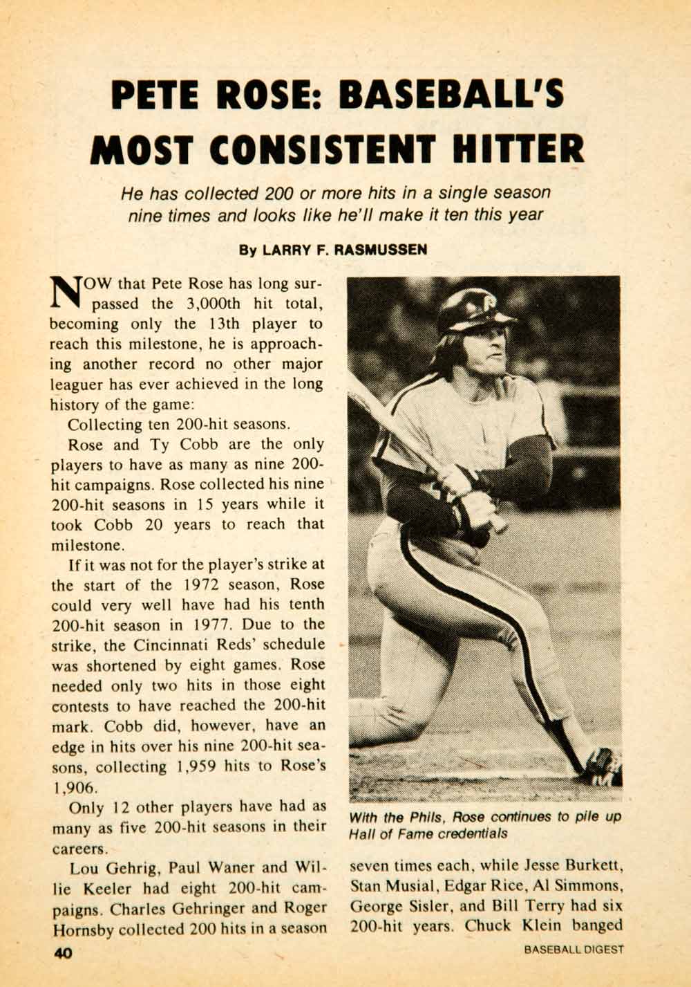 1979 Article MLB Baseball Sports Memorabilia Pete Rose Cincinnati Reds YBD1