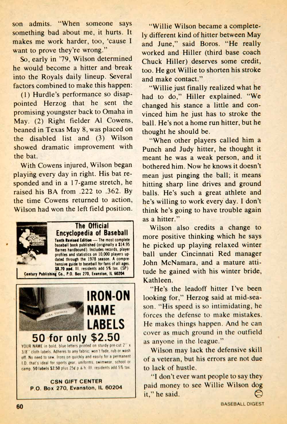 1979 Article MLB Baseball Sports Memorabilia Willie Wilson Kansas City YBD1