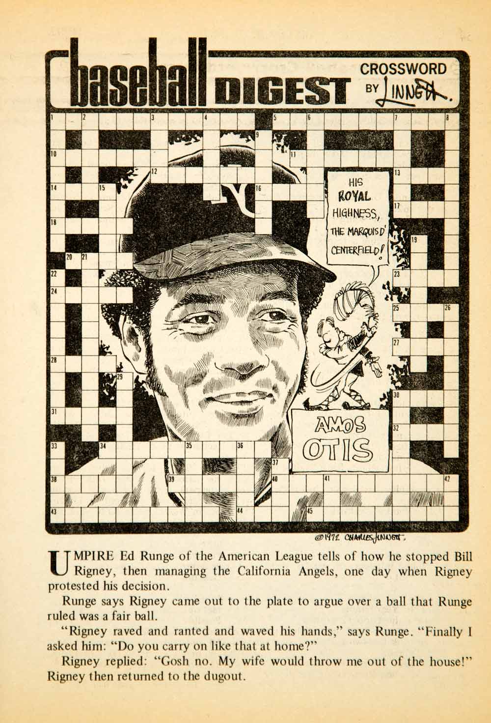 1972 Print MLB Baseball Sports Memorabilia Amos Otis Crossword Puzzle KC YBD1