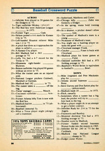 1976 Print MLB Baseball Sports Memorabilia Bill Madlock Crossword Puzzle YBD1