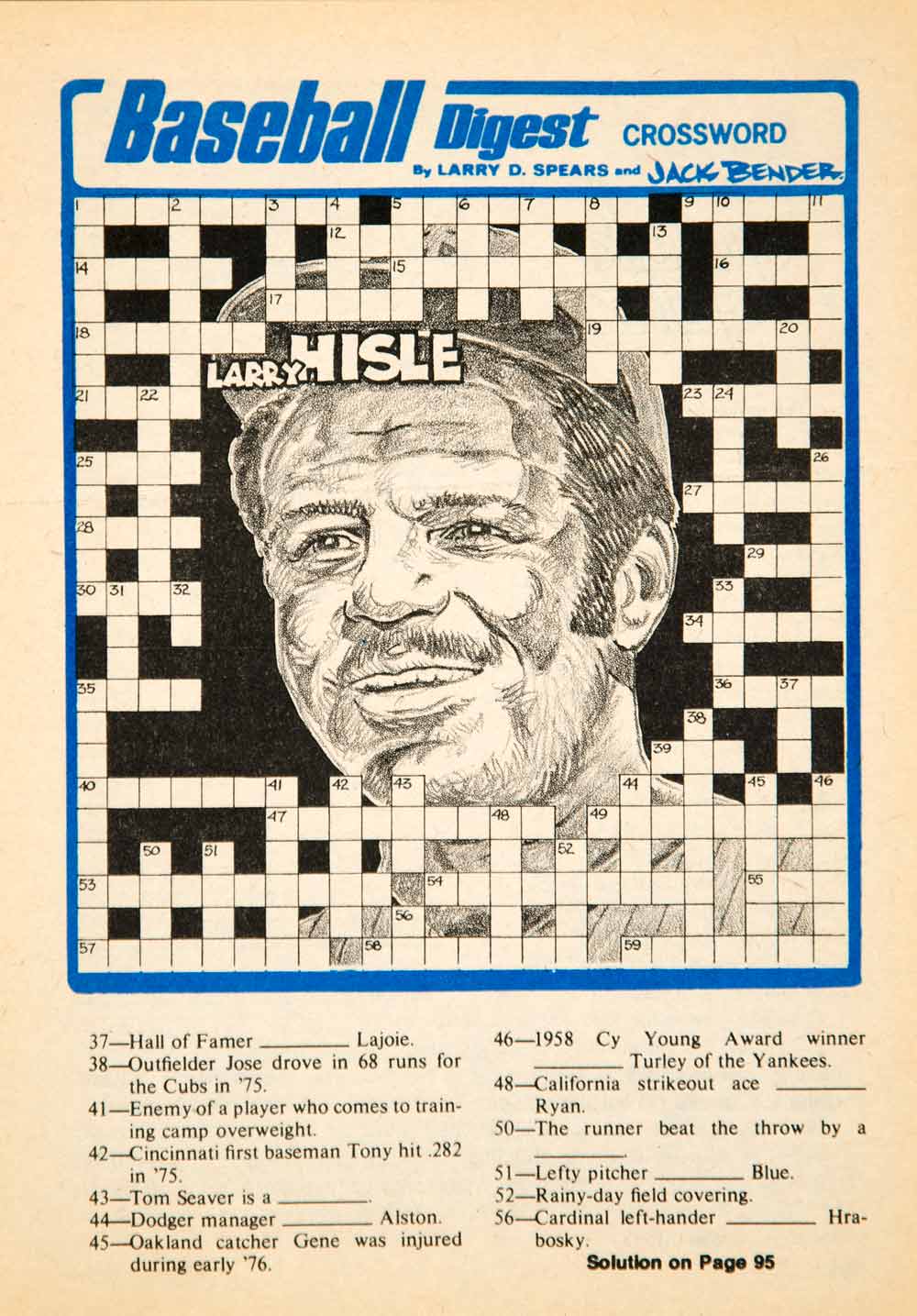 1976 Print MLB Baseball Sports Memorabilia Crossword Puzzle Larry Hisl