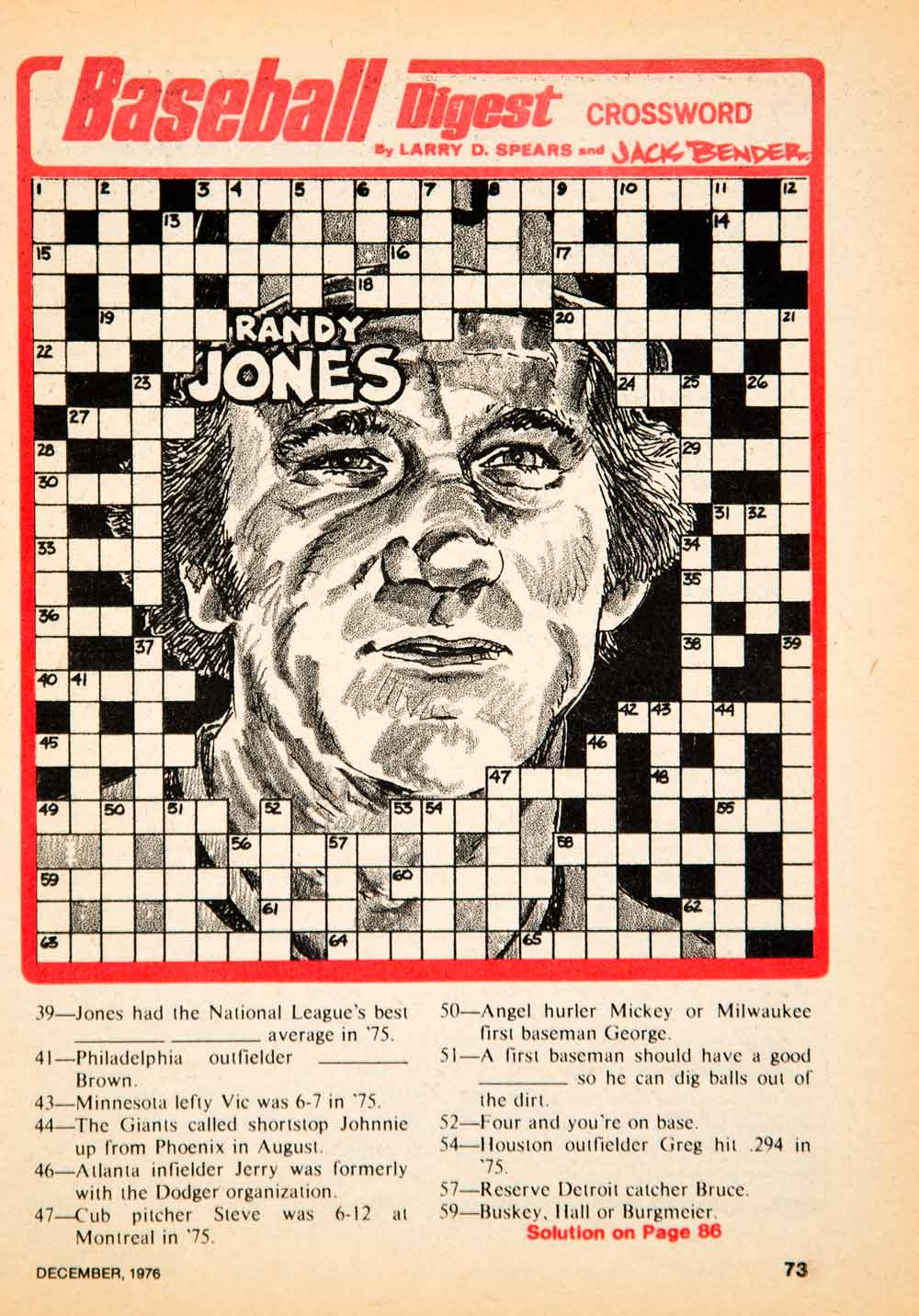 1976 Print MLB Baseball Sports Memorabilia Crossword Puzzle Randy Jones YBD1