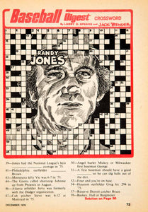 1976 Print MLB Baseball Sports Memorabilia Crossword Puzzle Randy Jones YBD1