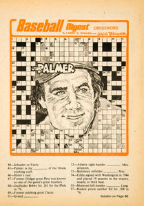 1977 Print MLB Baseball Sports Memorabilia Crossword Puzzle Jim Palmer YBD1