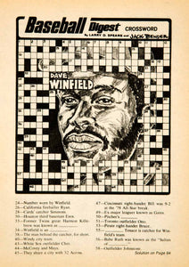 1978 Print MLB Baseball Sports Memorabilia Dave Winfield Crossword Puzzle YBD1