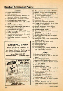 1978 Print MLB Baseball Sports Memorabilia Dave Winfield Crossword Puzzle YBD1