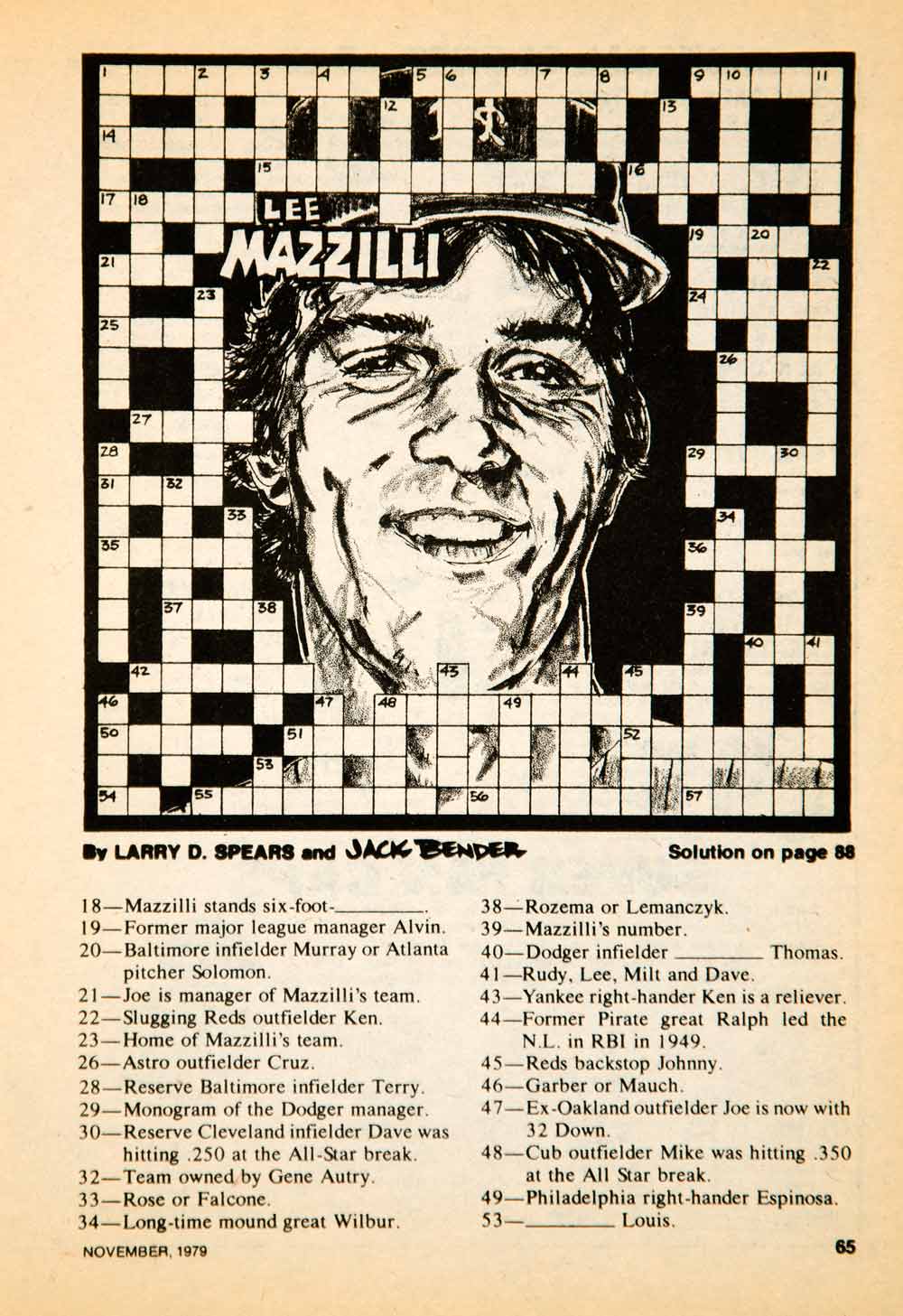 1979 Print MLB Baseball Sports Memorabilia Crossword Puzzle Lee Mazzilli YBD1