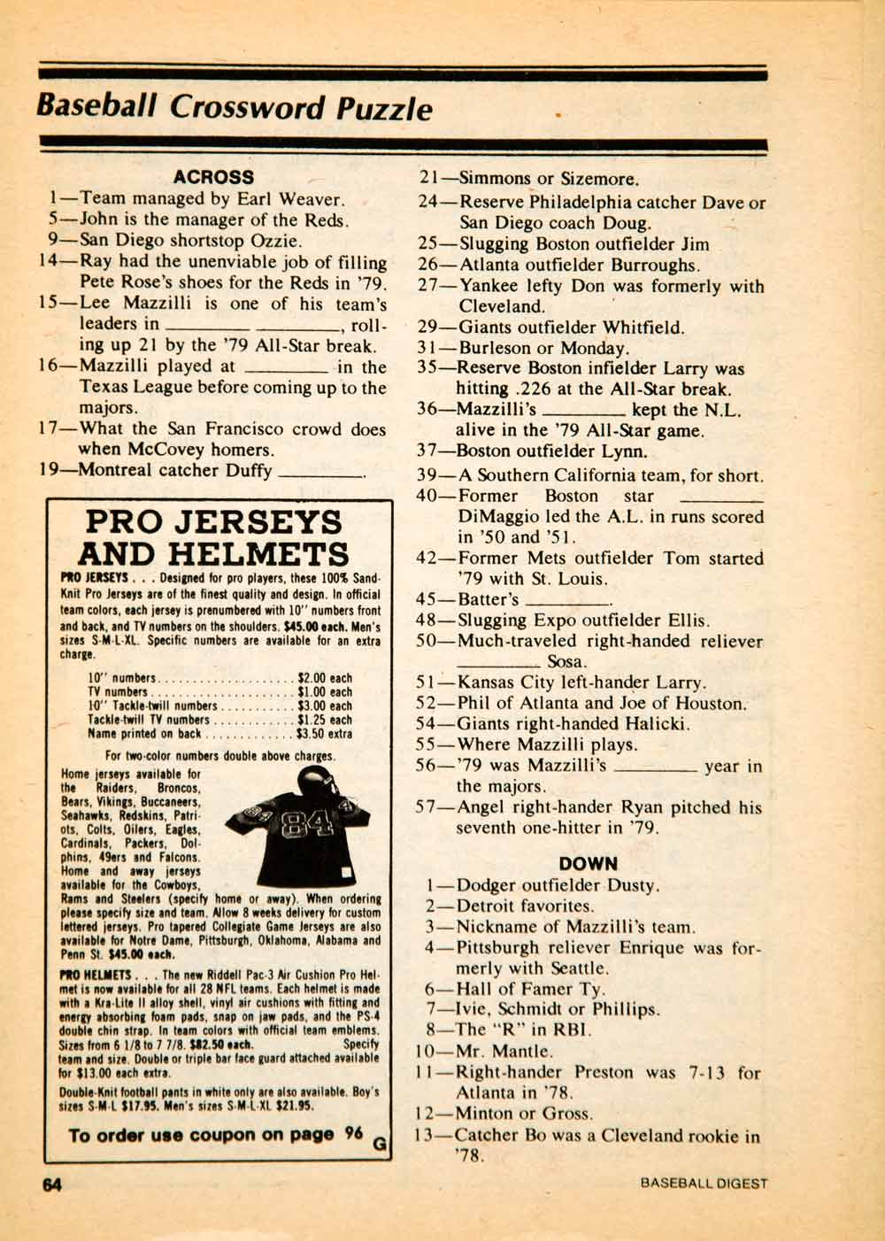 1979 Print MLB Baseball Sports Memorabilia Crossword Puzzle Lee Mazzil ...