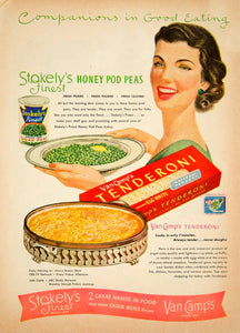 1952 Ad Stokely Sugar Peas Van Camp's Tenderoni Noodles Canned Vegetables YBL1